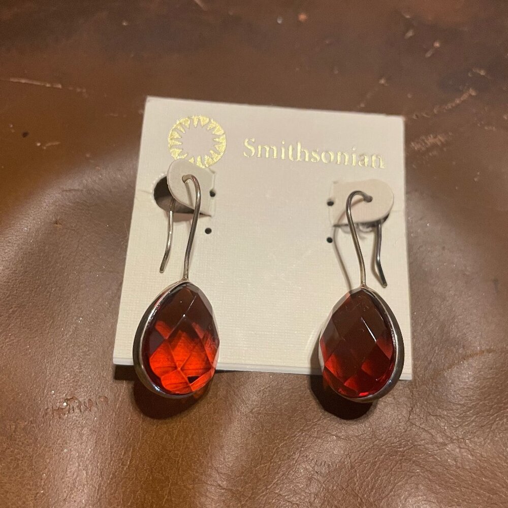 Women's Sterling Silver Drop Earrings w/ Large Amber Gemstones